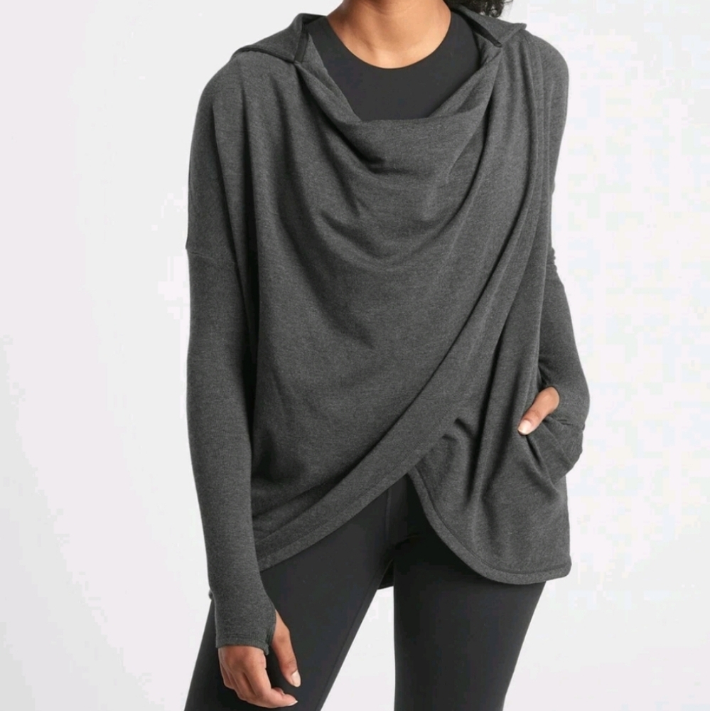 Athleta Purana‎ Wrap Black Sweatshirt Womens Size M EUC